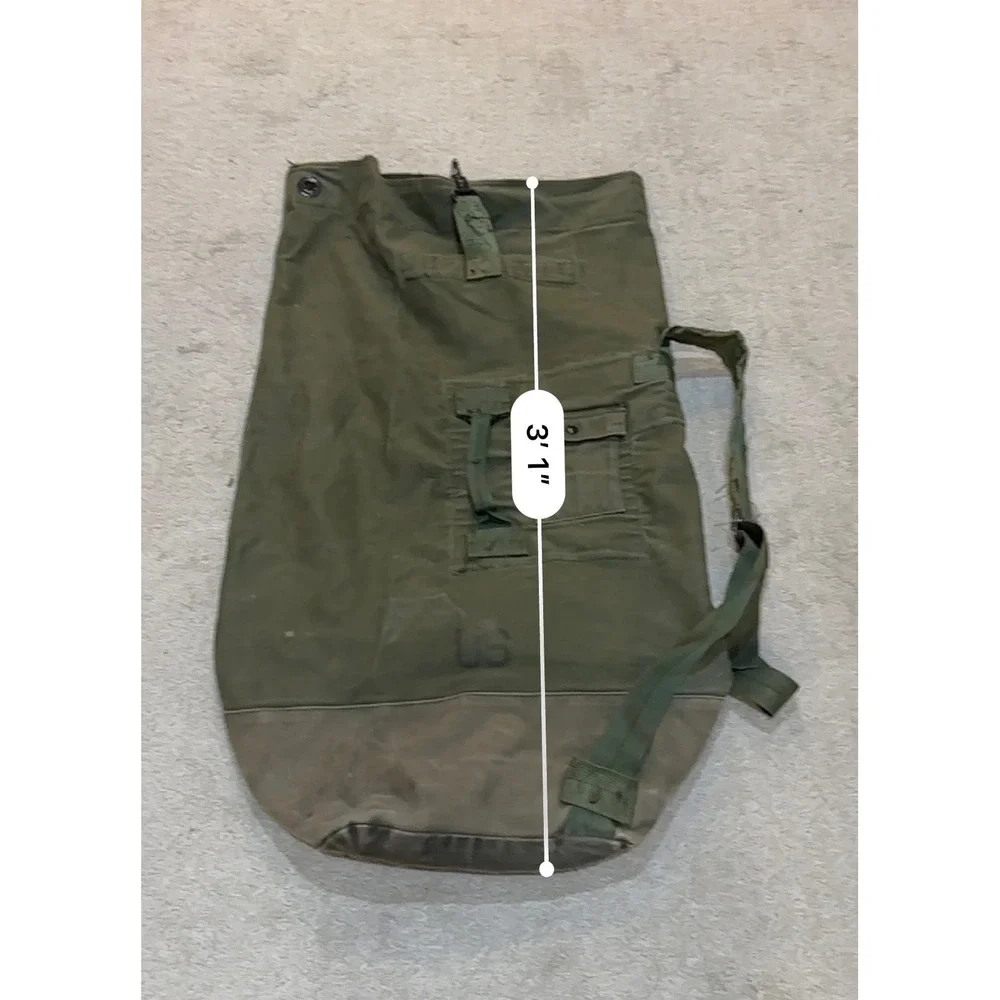 Vintage US Military Olive Drab Canvas Sea Bag Duffel Backpack USGI Stamped